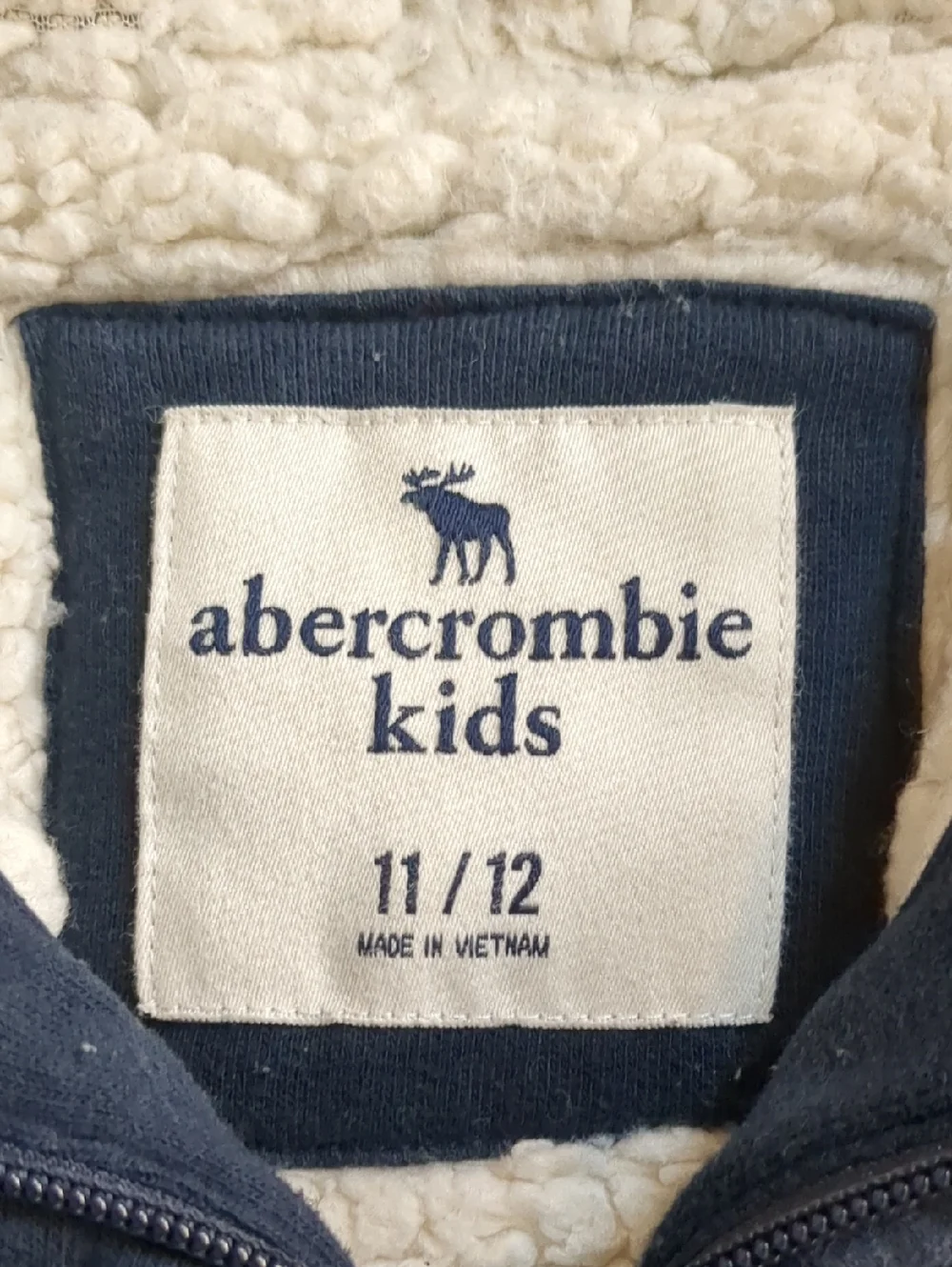 Abercrombie Kids Size 11/12 Vintage Sherpa Lined Hooded Zip Up Navy Sweatshirt